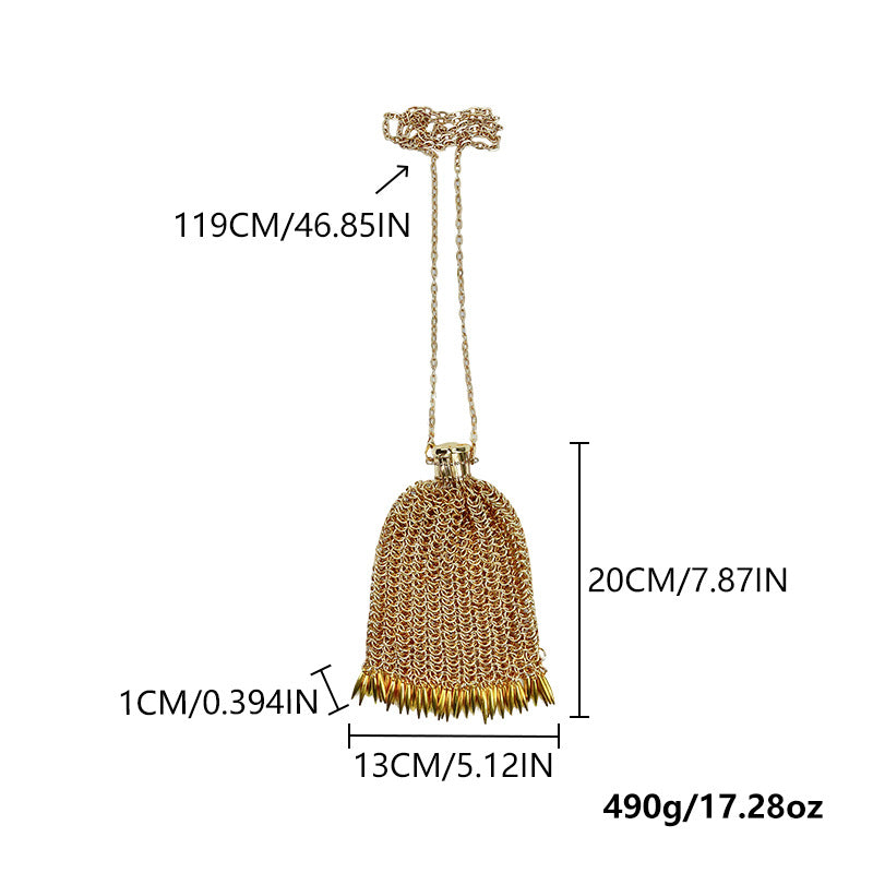 Retro Gold Sier Fine Soft Metal Mesh Women's Messenger Bag