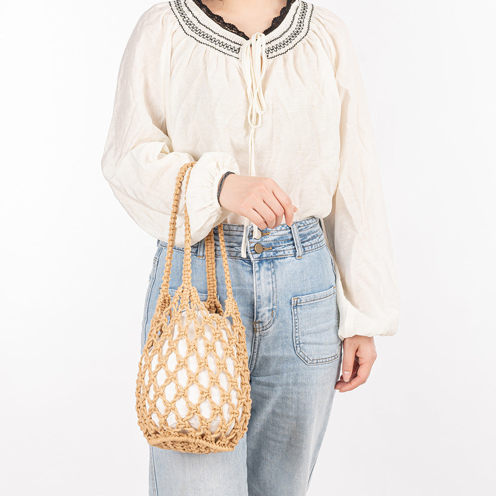 Women's Seaside Vacation Beach Pure Color Cotton Thread Bags