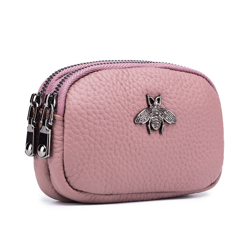 Women's Mini Cute Leather Double Zipper Pocket Bags