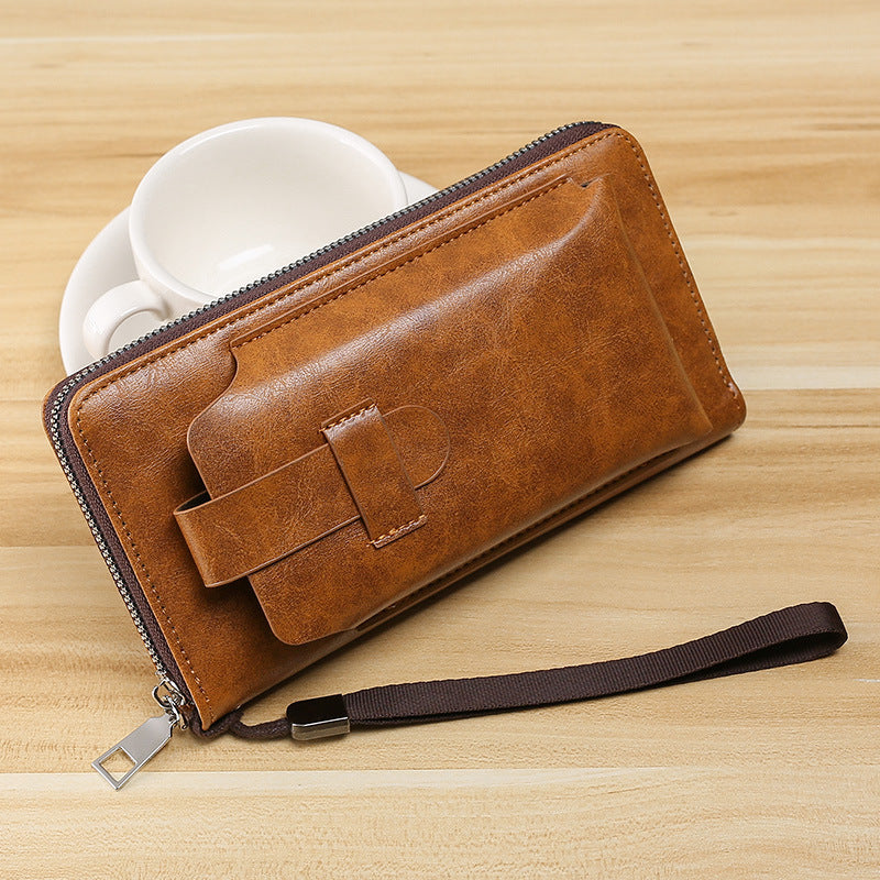 Men's Long Korean Style Green Change Zipper Mobile Fashion Men's Wallet