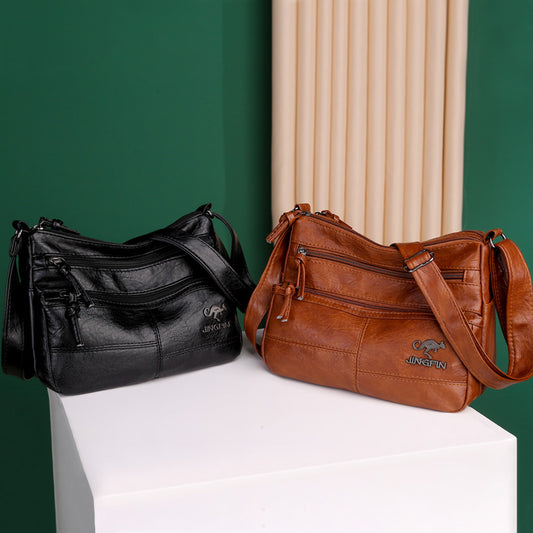 Women's Soft Leather Textured Fashion Simple Trend Retro Large Crossbody Bags