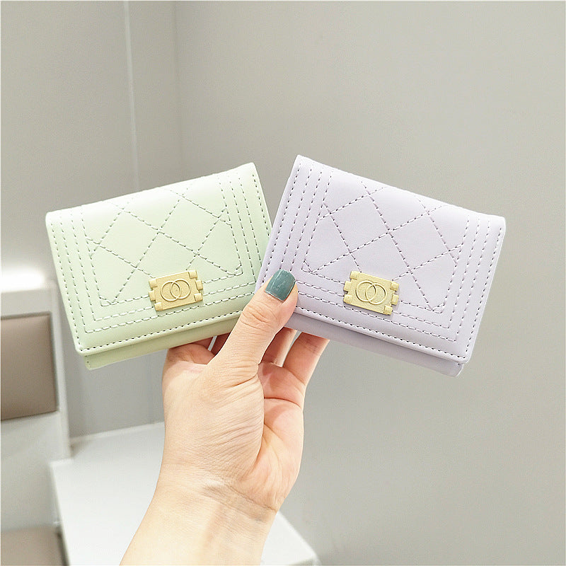 Simple Fashion Solid Color Rhombus Stitching Three Ladies Wallets