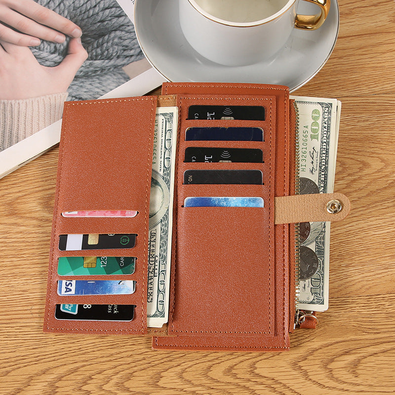 Women's Long Fashion Folding Zipper Hasp Clutch Solid Color Coin Purses