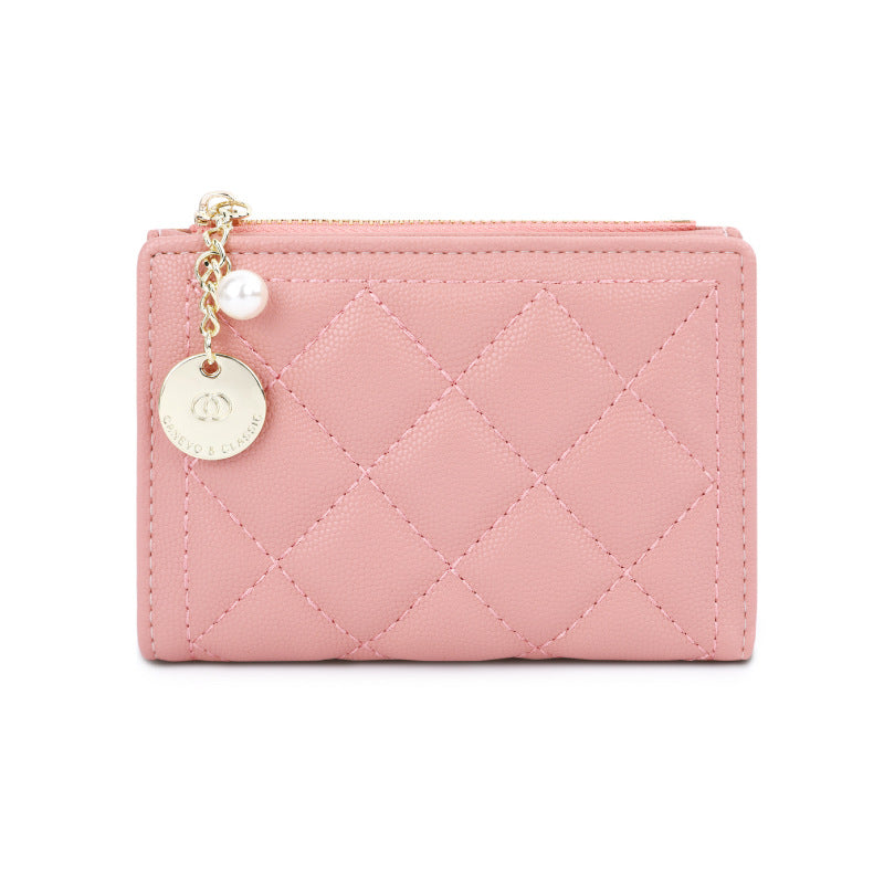 Women's Cute Short Embroidery Thread Classic Style Pearl Ladies Wallet