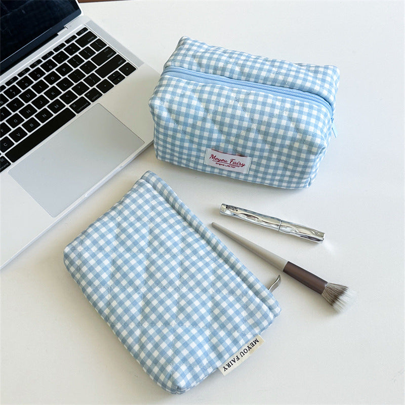 Quilted Blue Plaid Clutch Large Capacity Bags
