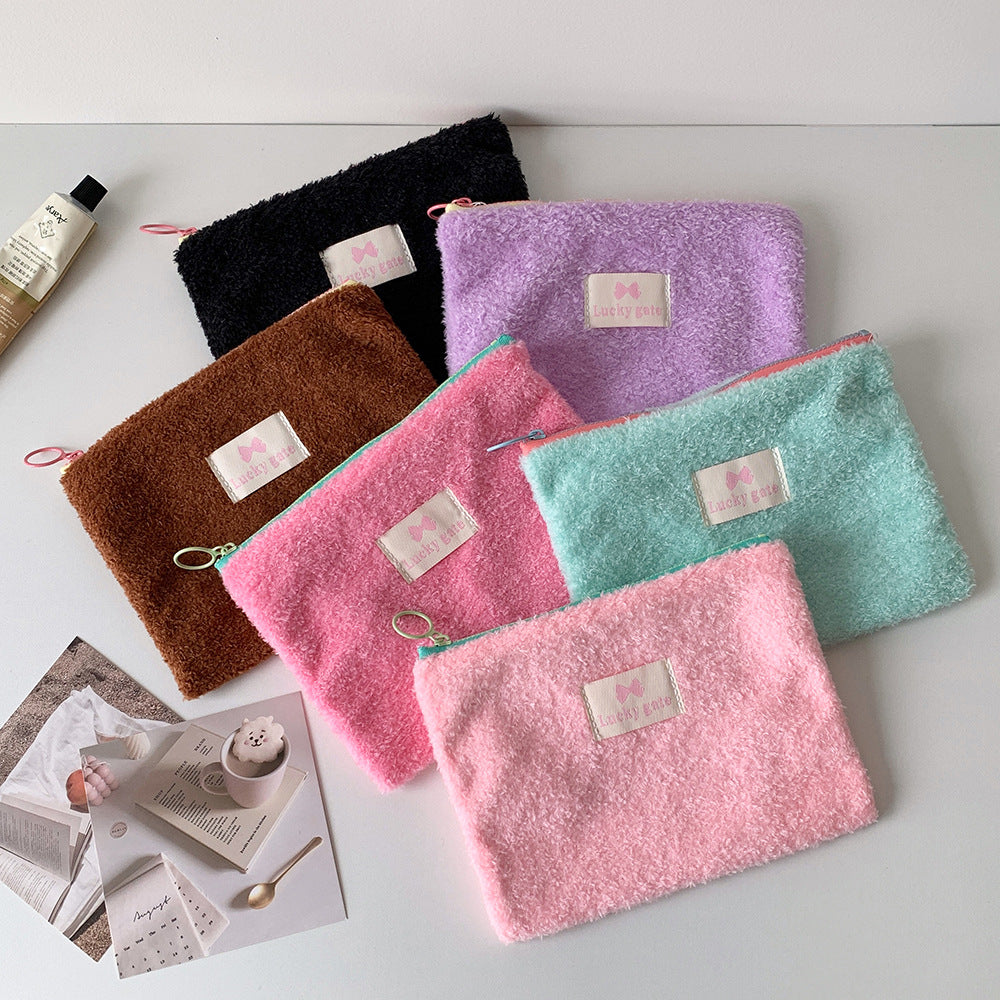 Korean Style Plush Simple Cosmetics Storage Change Earphone Cosmetic Bags