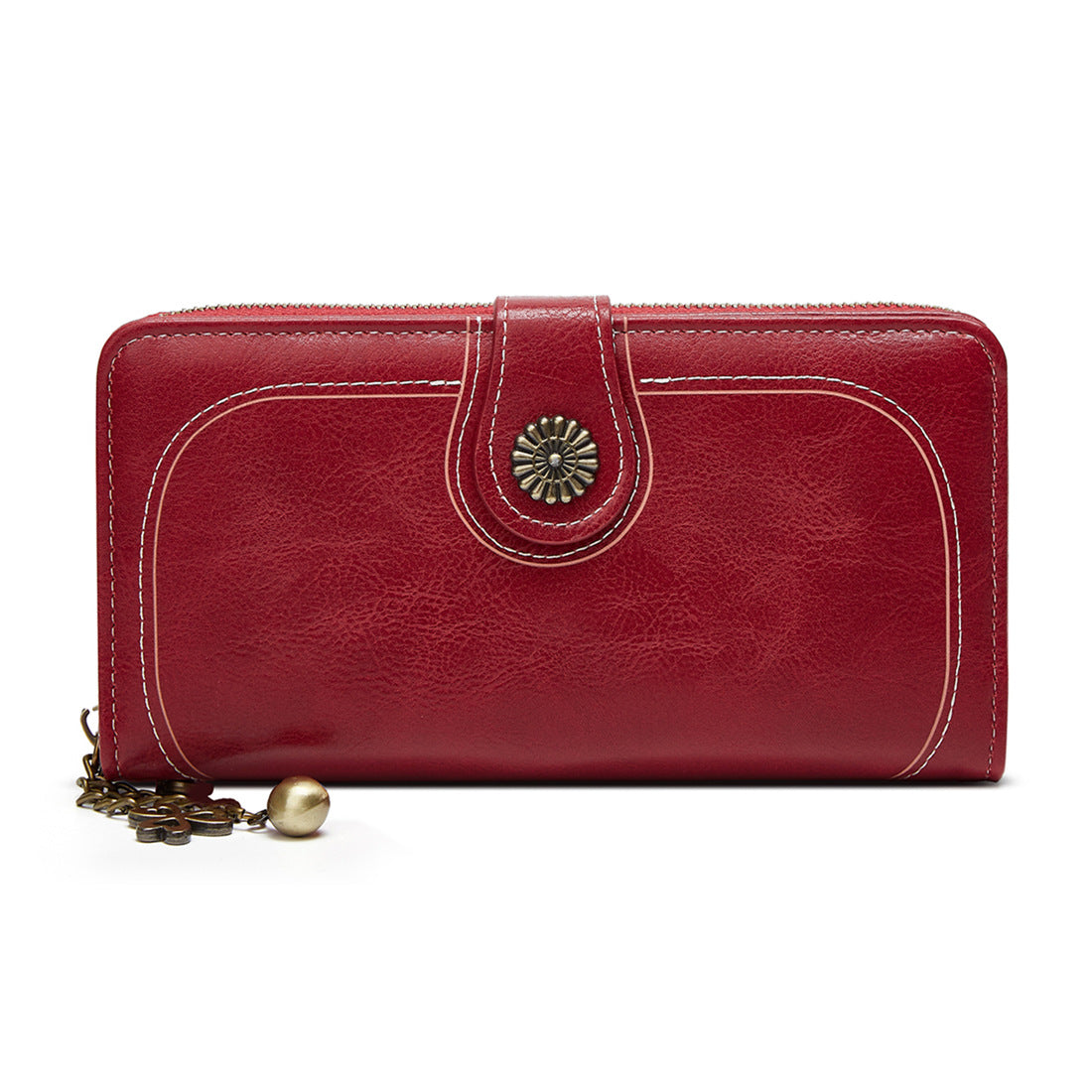 Women's Mobile Long Zipper Oil Leather Hand Ladies Wallet