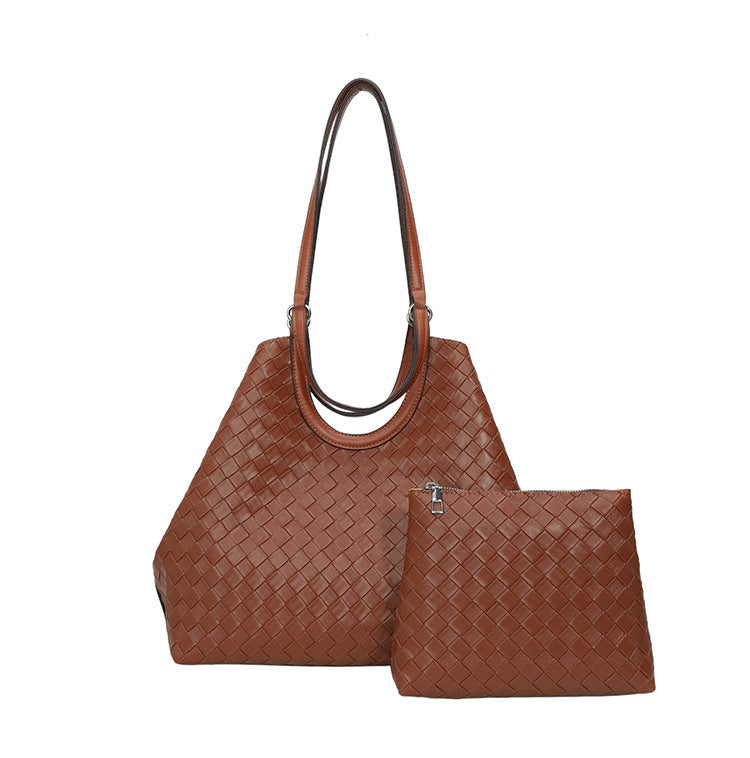Retro Imitation Woven Pattern Simple Large Capacity Shoulder Bags