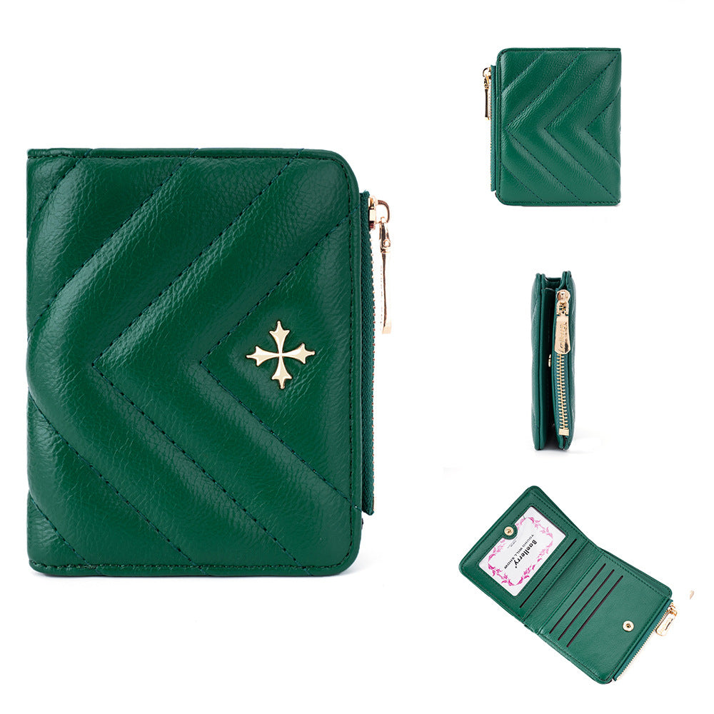 Women's Korean Short Zipper With Multi Stitching Ladies Wallet