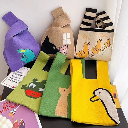 Women's Knitted Wool Version Hand Carrying Box Handbags