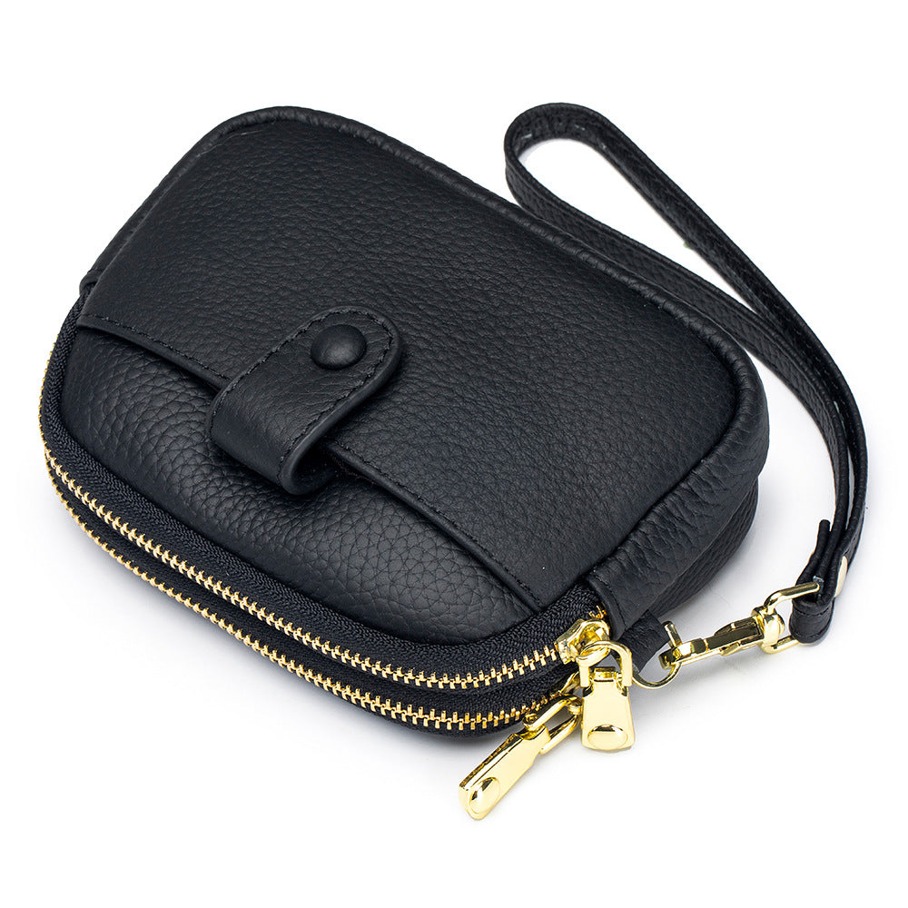 Women's Mini Leather Large Capacity Double Zipper Coin Purses