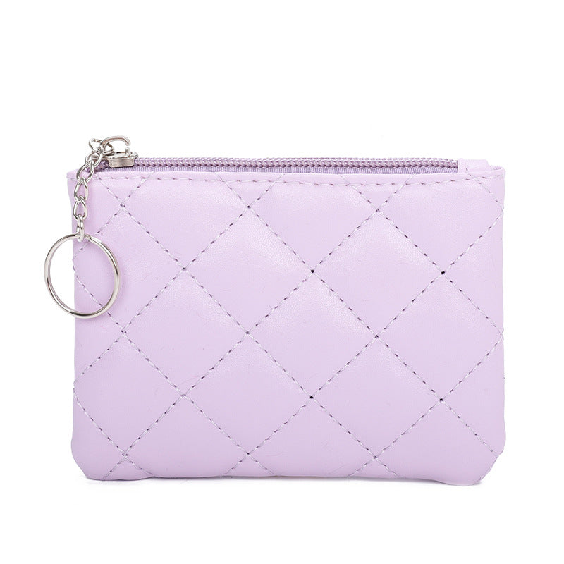 Women's Rhombus Embroidery Short Mini Zip Solid Purses