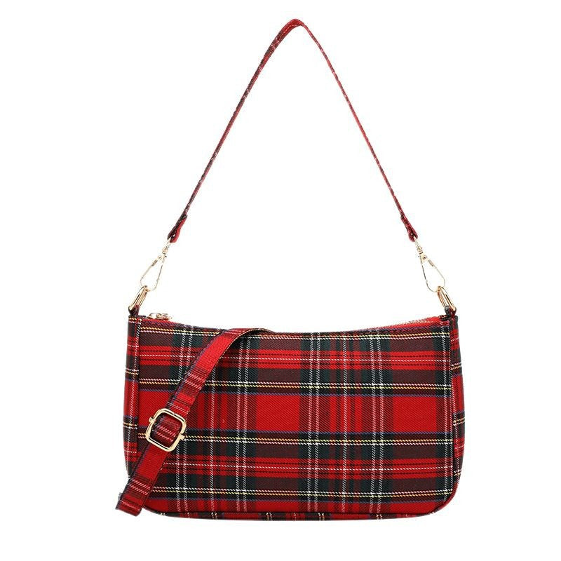 Women's Handmade Retro Red Plaid French Stick Handbags
