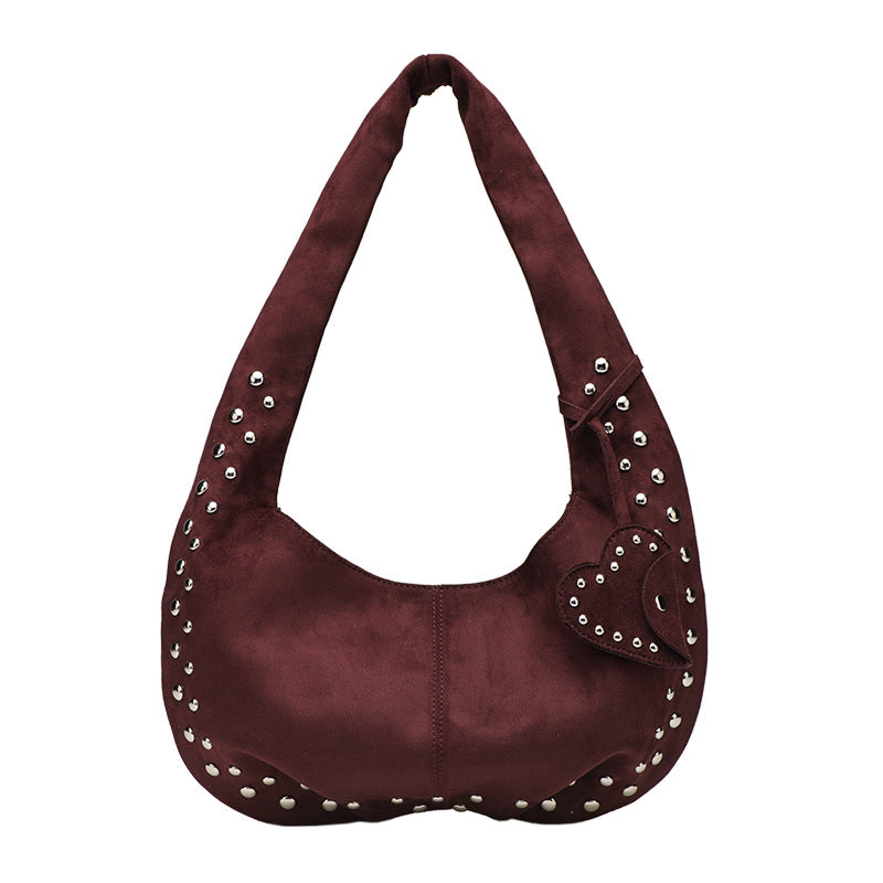 Women's Deerskin Veet Rivet Frosted Crescent Leisure Women's Shoulder Bag
