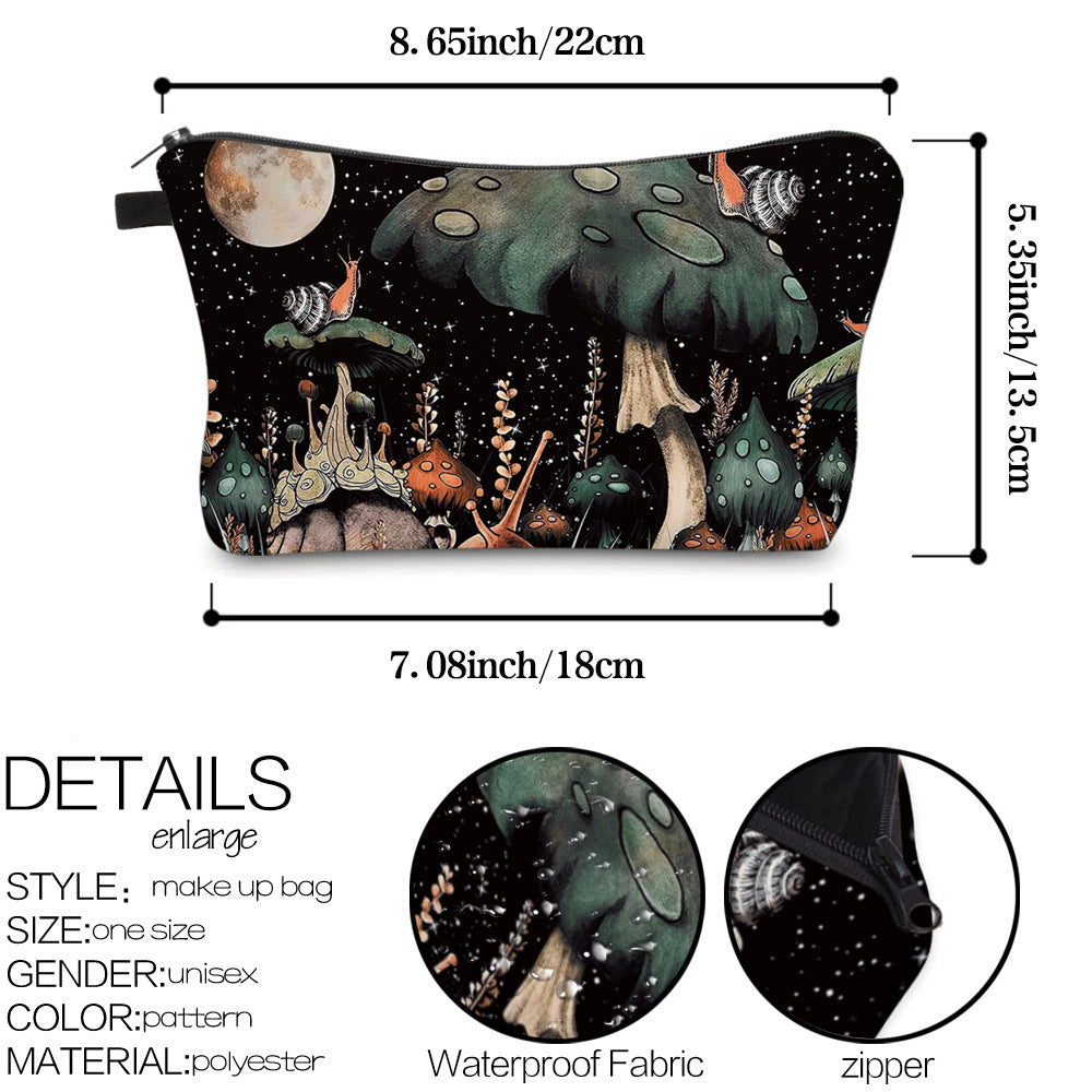 Mushroom Printing Portable Storage Wash Size Cosmetic Bags