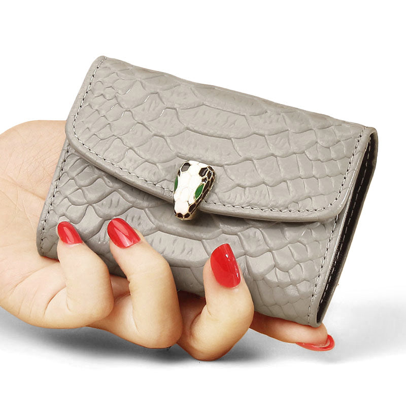 Women's Layer Cowhide Snake Pattern Exquisite Large Card Holder