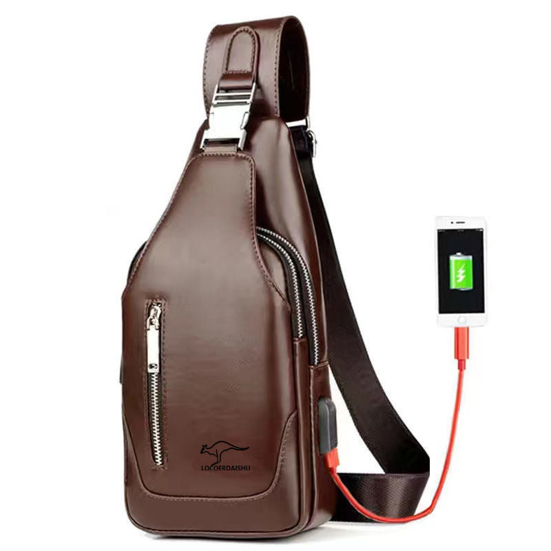 Men's Stylish Versatile Soft Leather Waterproof Large Men's Chest Bags