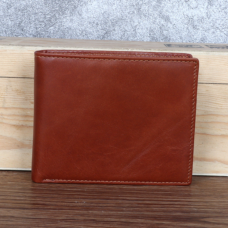 Men's Leather First Layer Cowhide Business Three-fold Men's Wallet