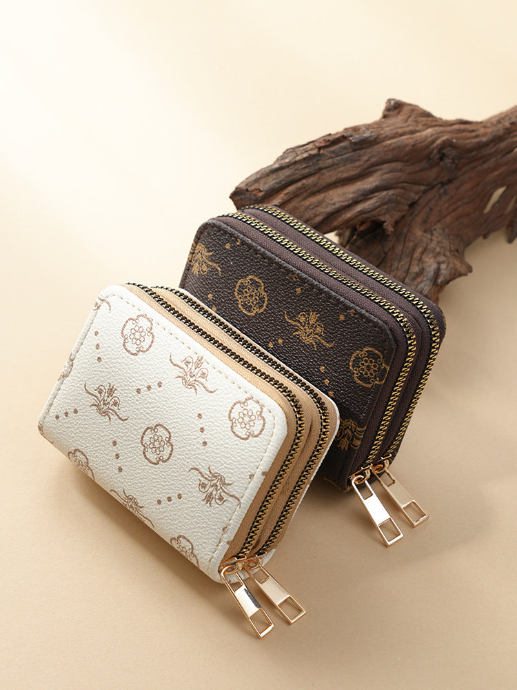 Double Zipper Organ Fashion Clamp Retro Card Holder