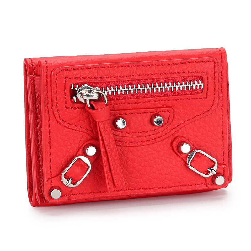 Women's Genuine Leather Short Full Compact Mini Fashion Motorcycle Ladies Wallet