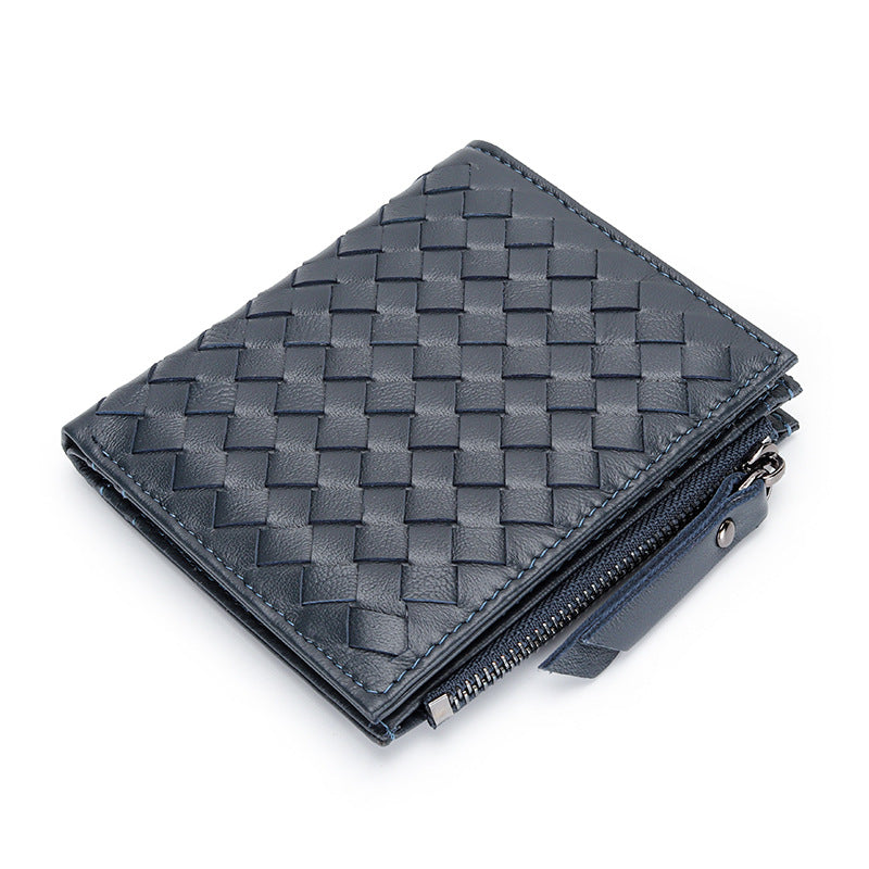 Women's Sheepskin Woven Fold Multiple Slots Vertical Leather Ladies Wallet