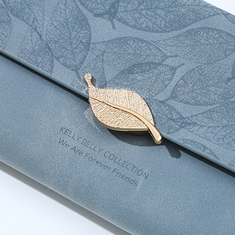 Women's Large Capacity Long Retro Frosted Leaf Card Holder