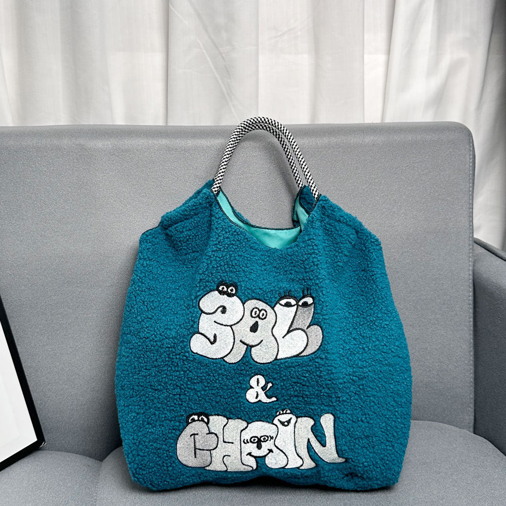 Embroidered Plush Green Shopping Simple Commute Women's Shoulder Bag