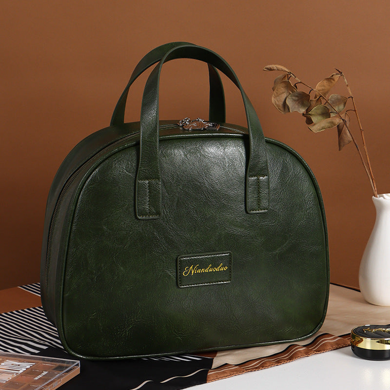 Women's Oil Wax Leather Retro Large Capacity Fashion Cosmetic Bags