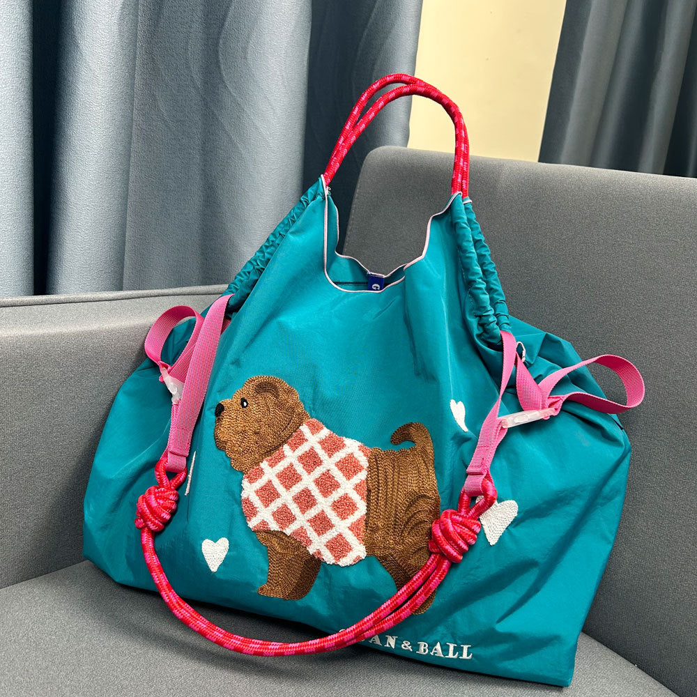 Style Cute Dog Towel Embroidery Embroidered Large Women's Shoulder Bag
