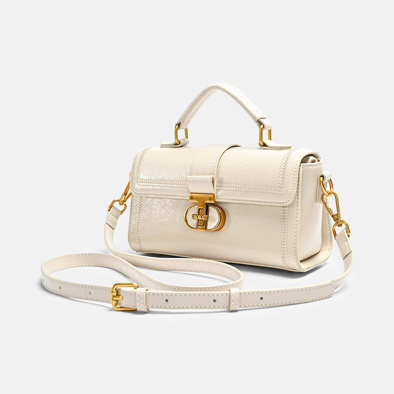Women's High-grade Boston Round Niche Retro Portable Genuine Leather Fashion Light Women's Messenger Bag