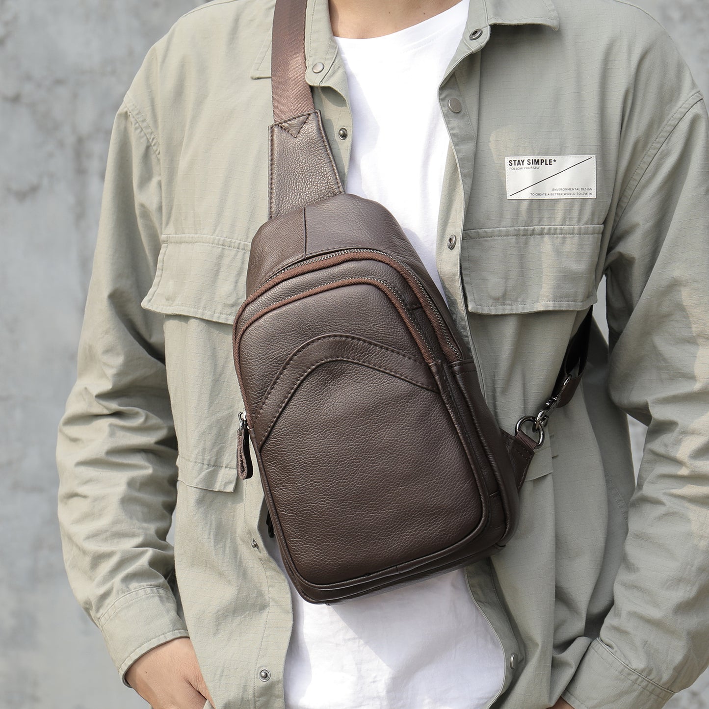 Men's Fashion Slouchy Popular Leather Cowhide Men's Chest Bags