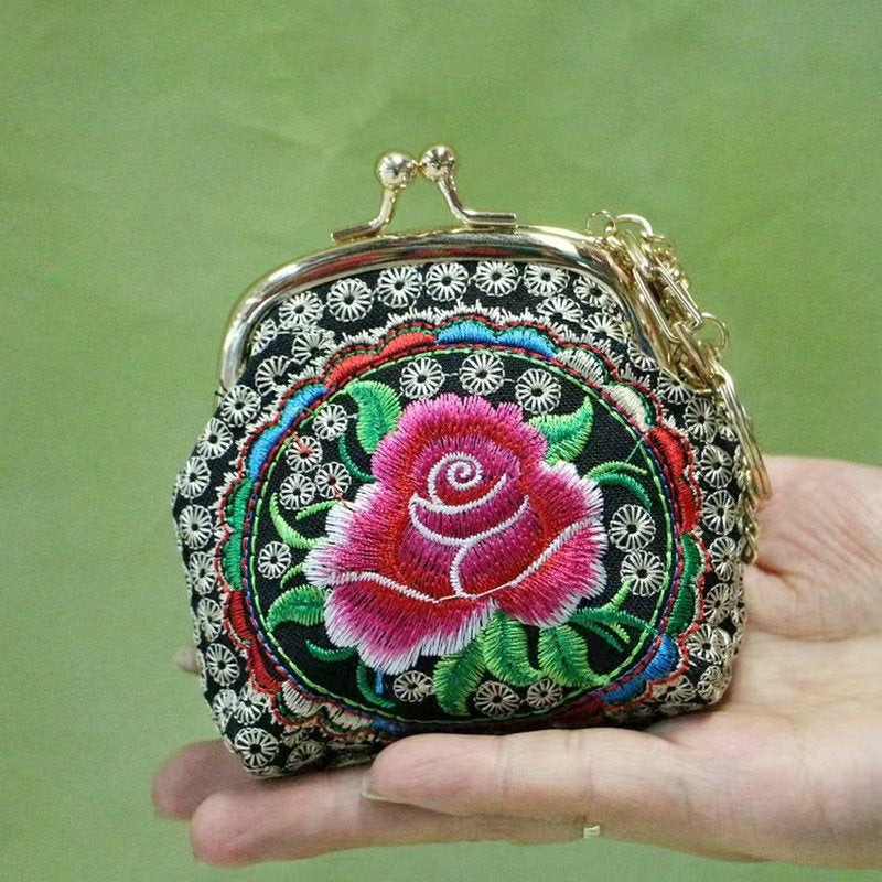 Women's Ethnic Style Cotton Linen Embroidered Flower Vintage Creative Mini Box Makeup Bag