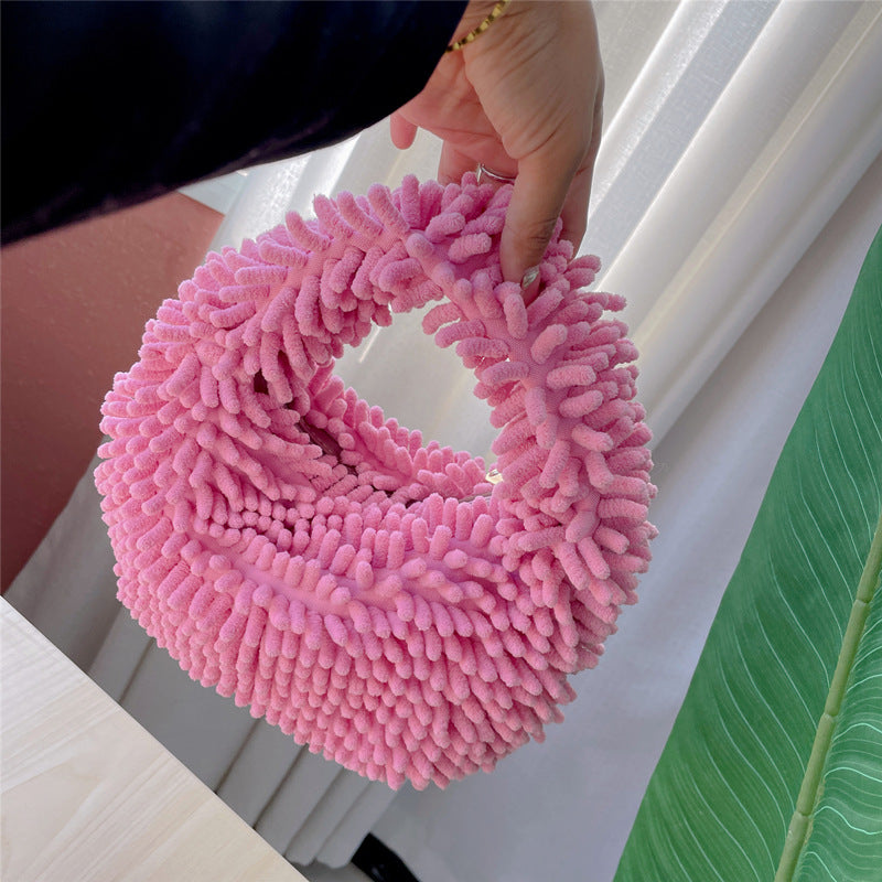 Plush Candy Color Lunch Box Cute Fashion Cotton Handbags