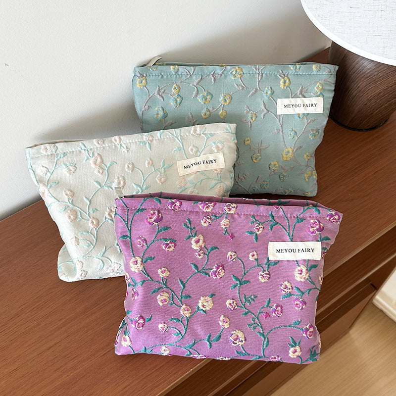 Rose Floral Flower Portable Large Capacity Skin Care Buggy Canvas Makeup Bag