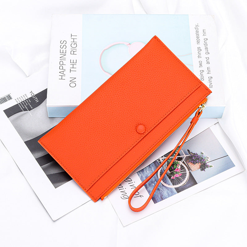 Women's Leather Hand-held Zipper Mobile Large Capacity Bags