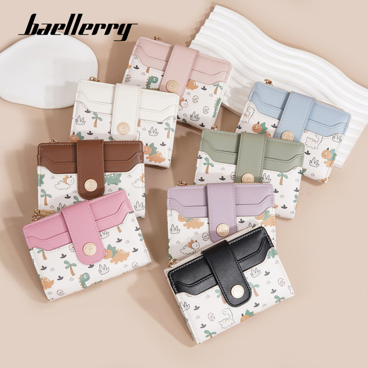 Women's Short Cute Dinosaur Contrast Color Zipper Ladies Wallet