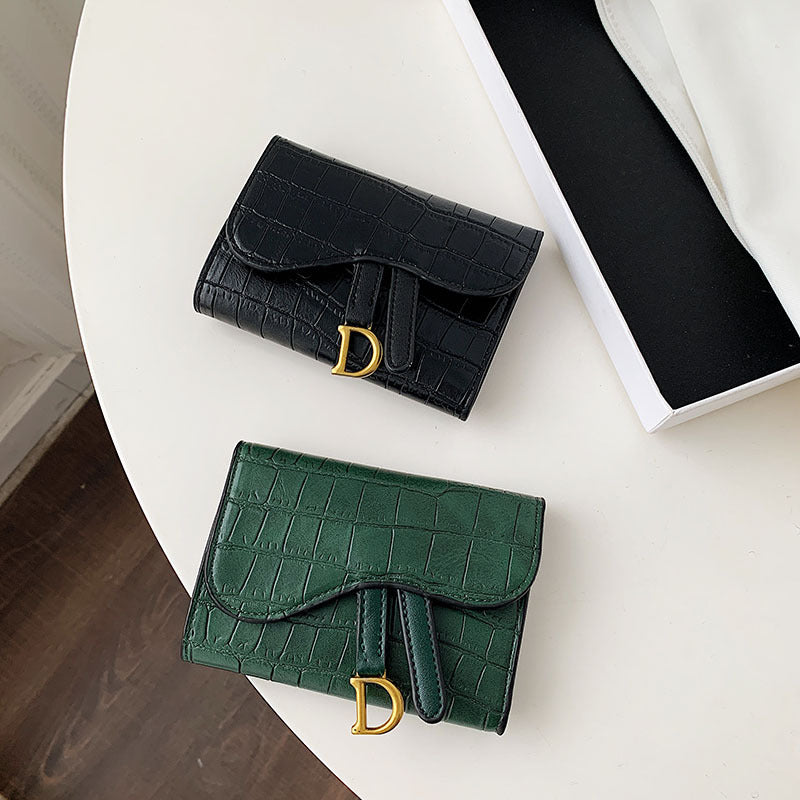 Women's Short Korean Crocodile Embossed Tri Fold Ladies Wallet