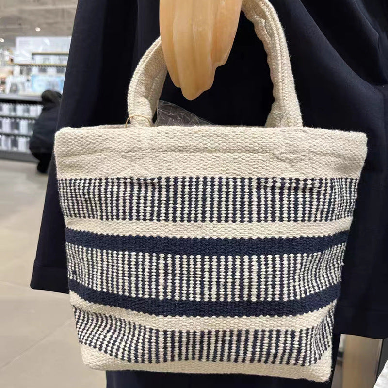 Retro Artistic Striped Contrast Color Woolen Women's Shoulder Bag