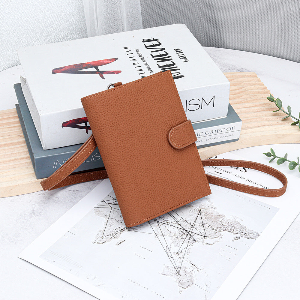 Women's Top Layer Cowhide Multifunctional Halter Passport Cover Document Genuine Ladies Wallet