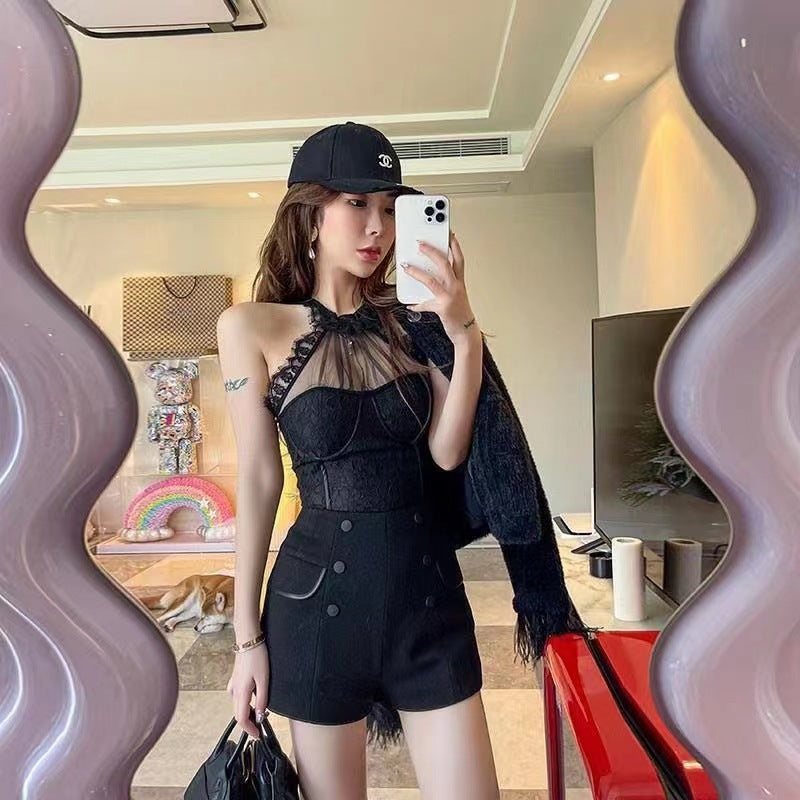 Women's Shaping Padded Pleated Suspender Vest Outer Tanks Camis