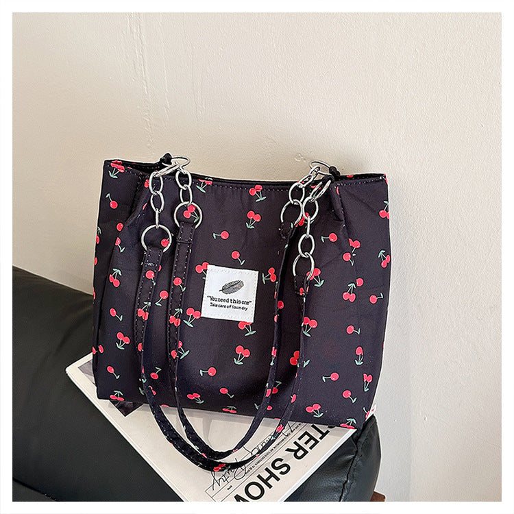 Women's Fresh Cherry Print Springtide Flow Large Capacity Western Style Women's Shoulder Bag