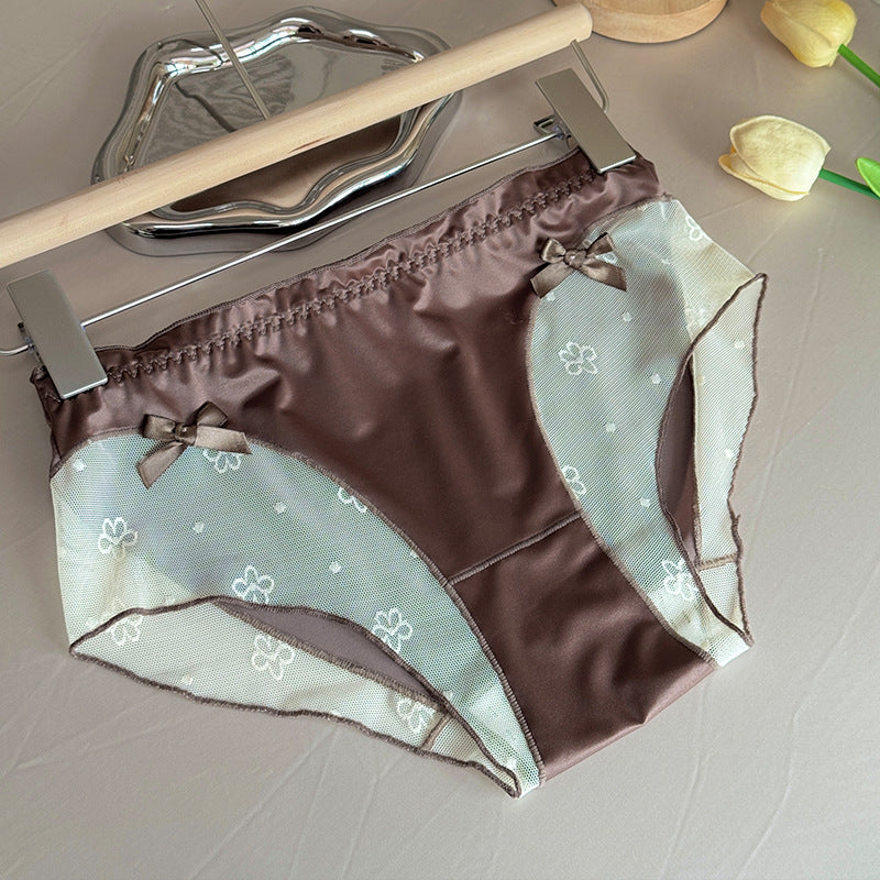 Women's Net Lace Underwear Silky Satin Trimeresurus Panties