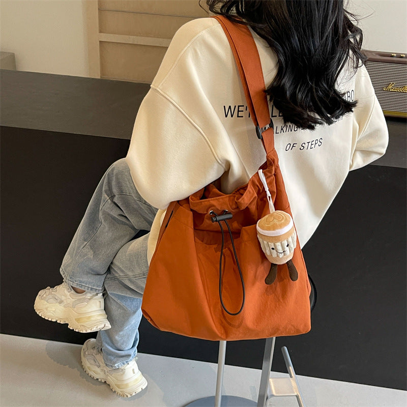 Large Capacity Waterproof Nylon Cloth Drawstring Ruffle Leisure Cross Shoulder Bags