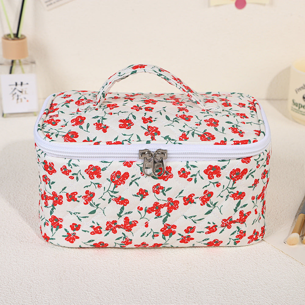 Women's Floral Large Capacity Good-looking Wash Portable Out Makeup Bag