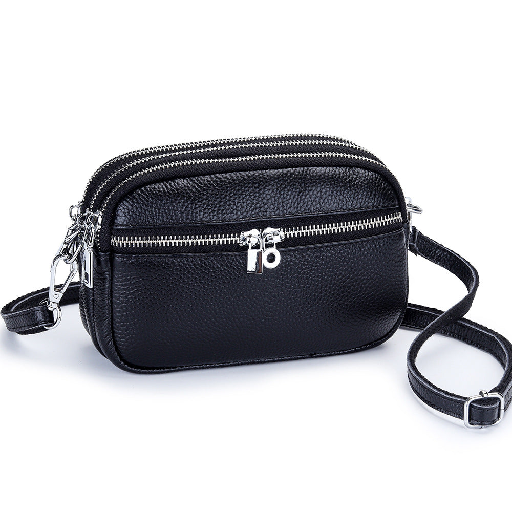 Women's Genuine Leather Fashionable Large Capacity Zip Small Square Bags
