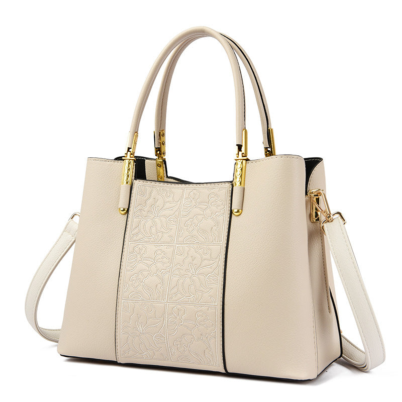 Women's Genuine Leather Embroidered Chinese Style Mother's Large Handbags