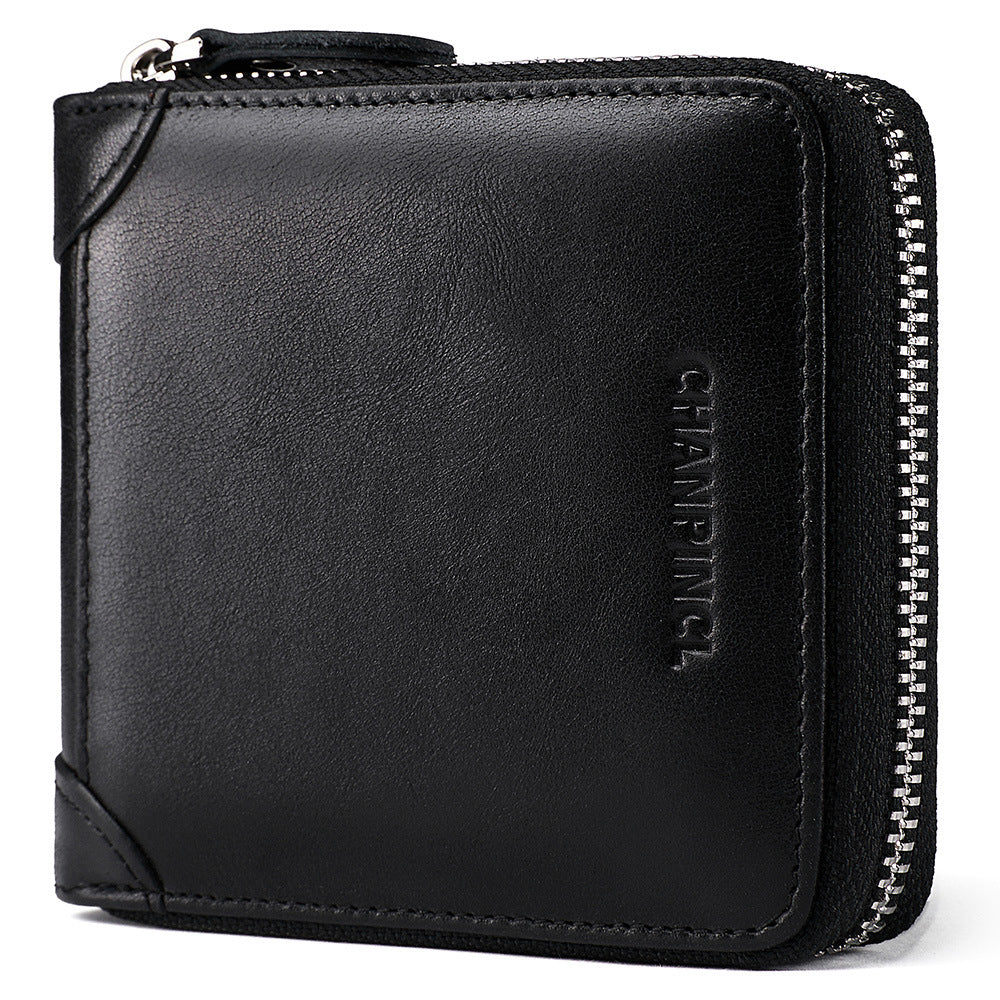 Men's Boxed First Layer Cowhide Pocket Zipper Men's Wallets