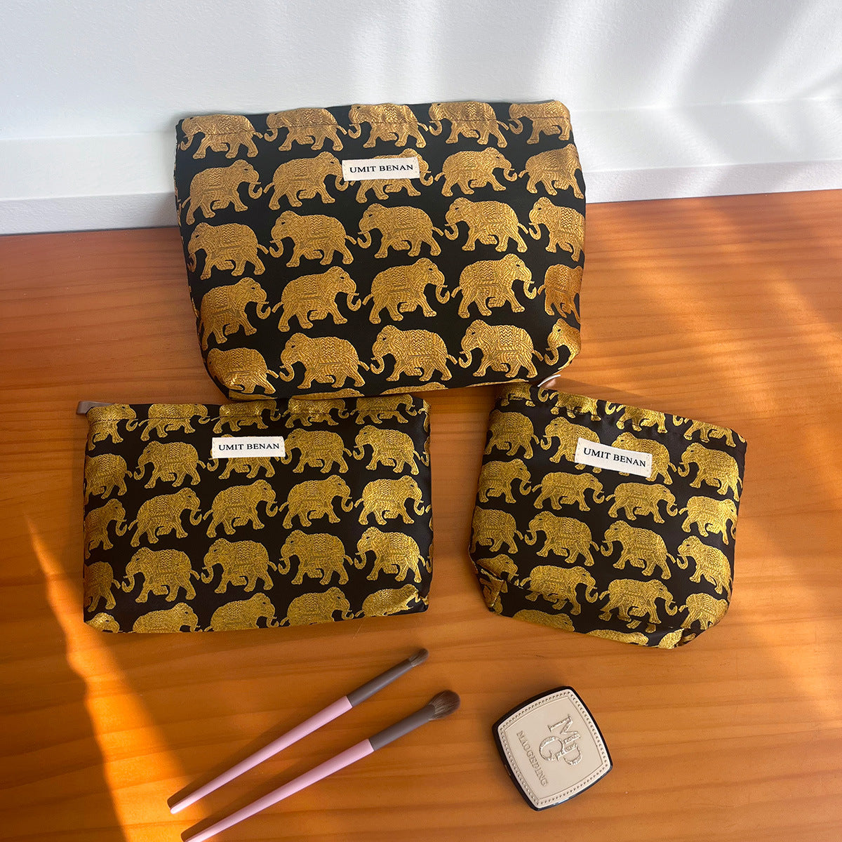 Gold Elephant Pattern Jacquard Lady's Portable Storage Large Capacity Bags