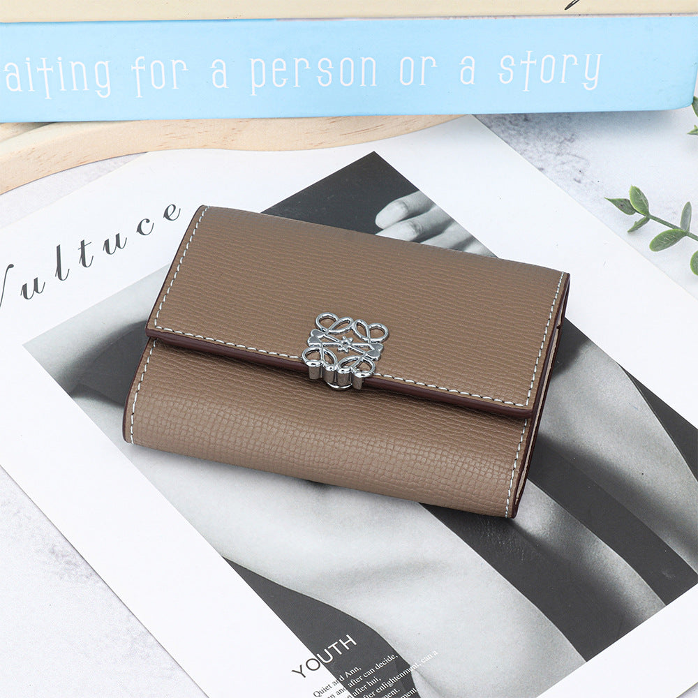 Women's Cowhide Cross Pattern Short Folding Exquisite Ladies Wallet