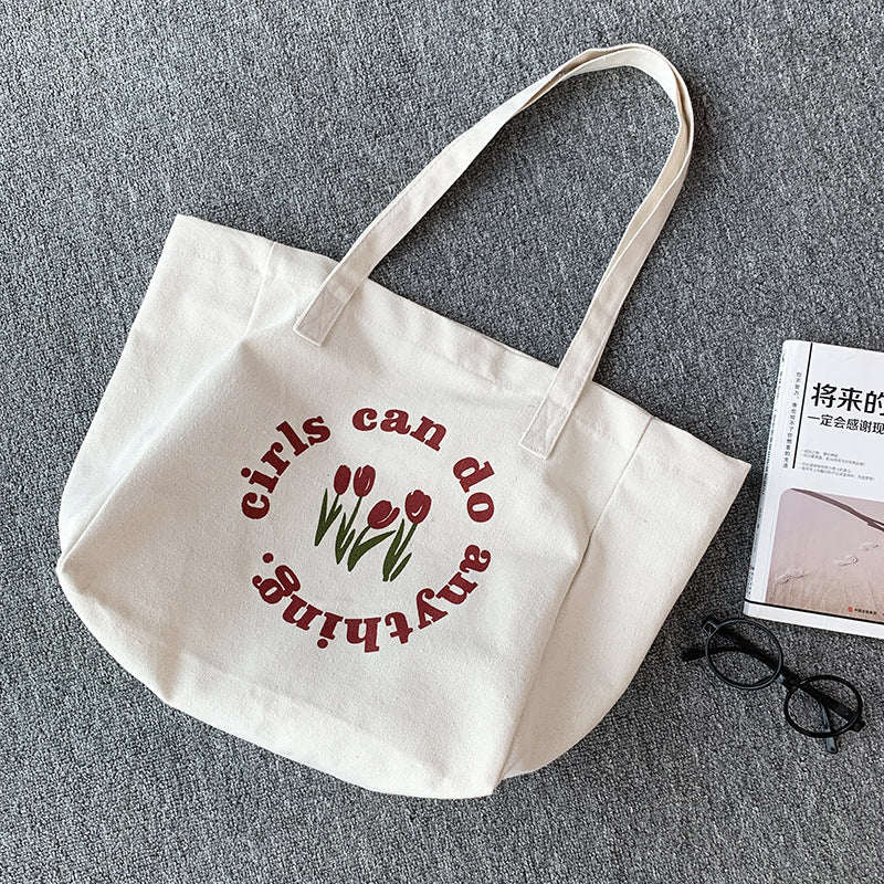 Women's Canvas Idle Style Artistic Simple Large Capacity Letter Bags